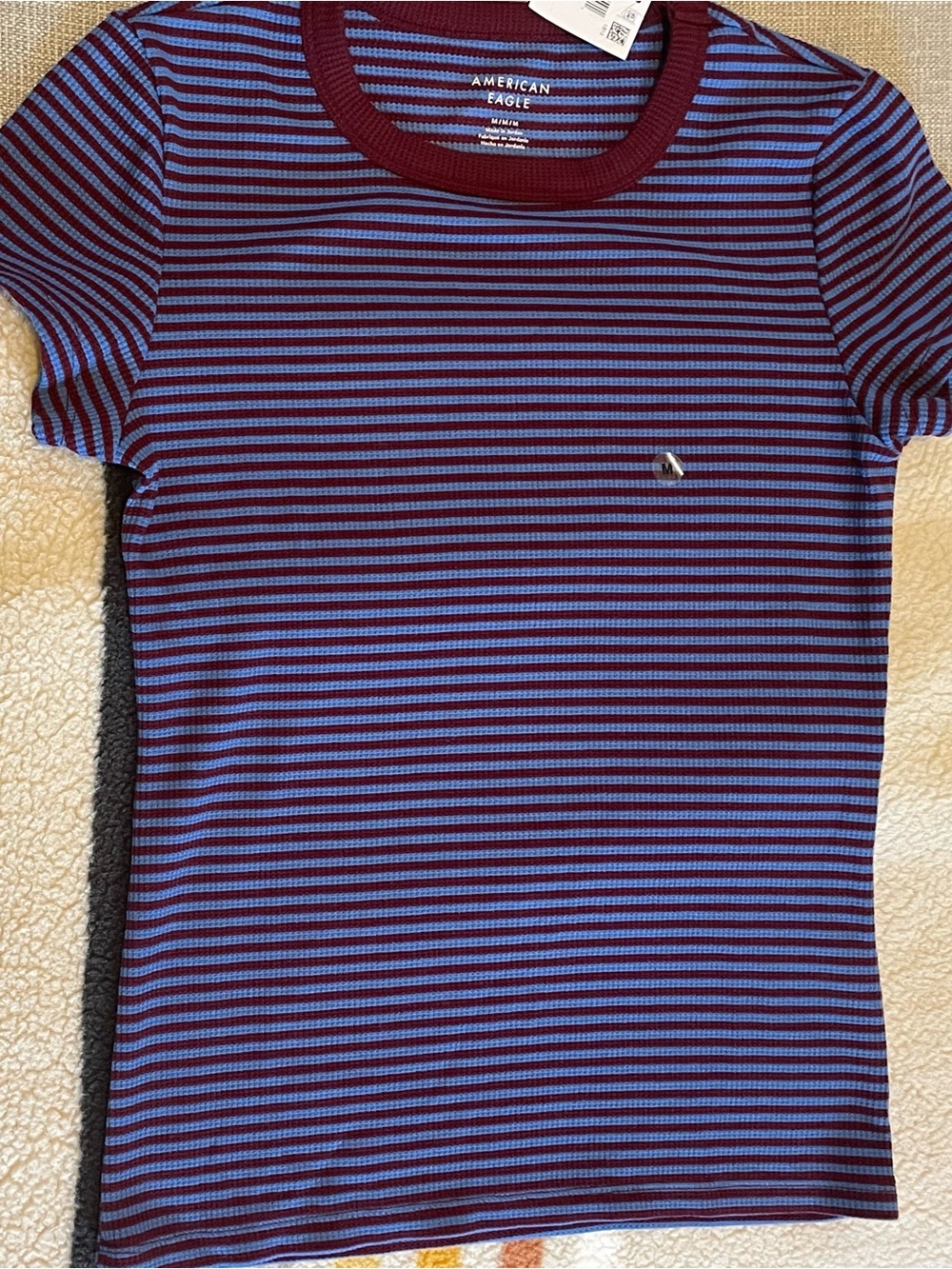 American Eagle Outfitters Women's Blue & Burgundy Striped Ribbed Tee NWT